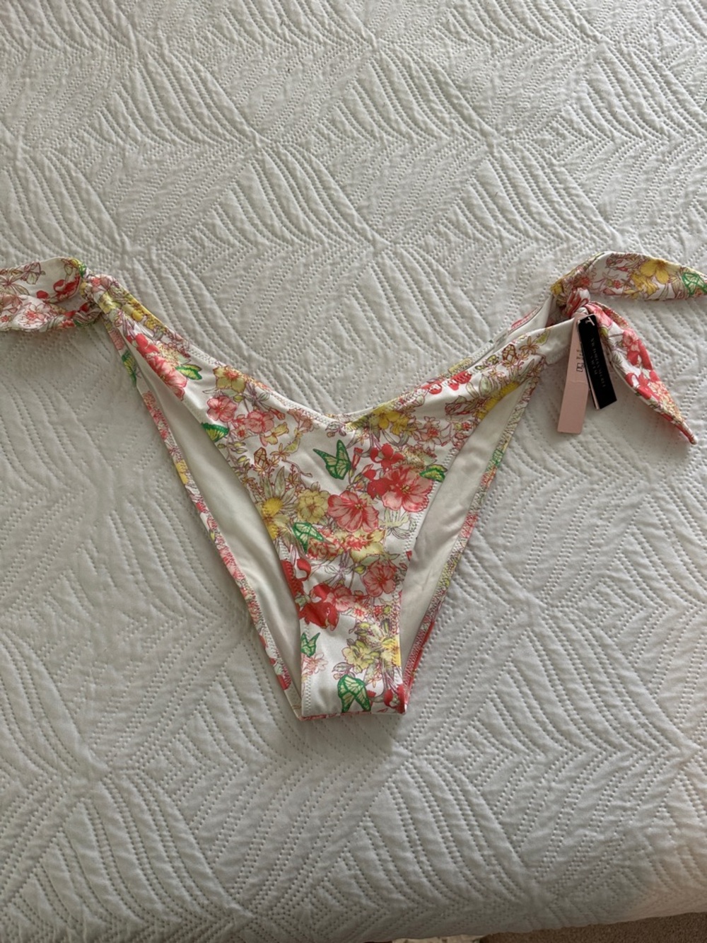 Victoria's Secret Floral Tie-Side Bikini Bottoms in White, Pink, Yellow, Green